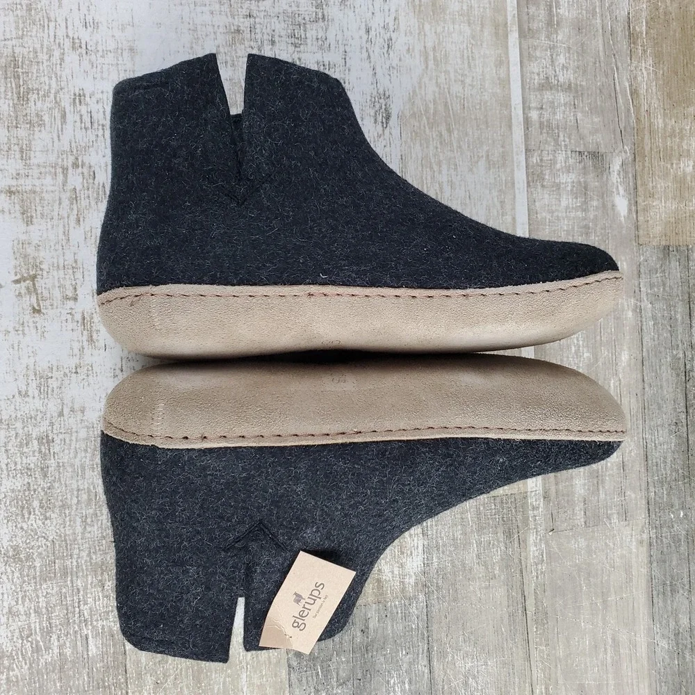 Glerups Womens Slipper Boots Sz 8.5 Charcoal Wool Flat Slip On Closed Toe Ankle
